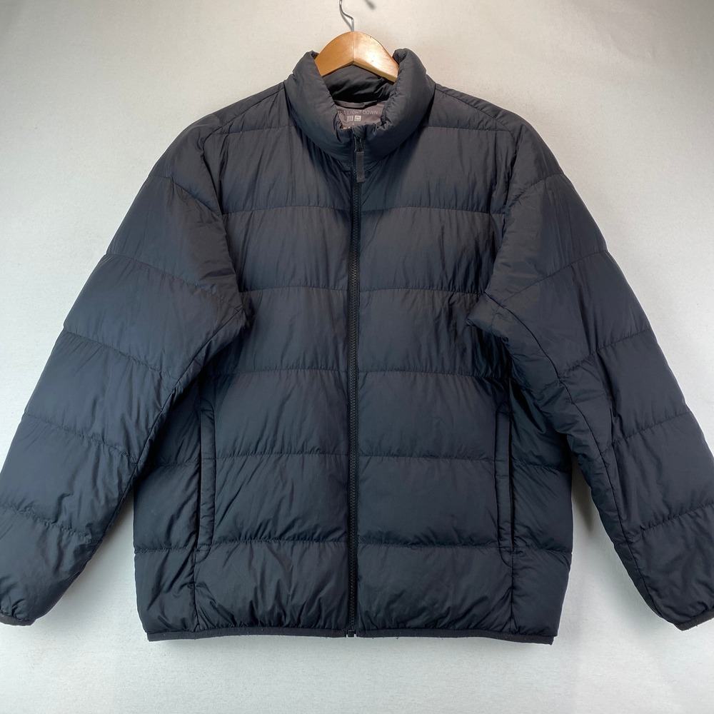 Uniqlo Ultra Light Down Puffer Jacket Mens Large Black Quilted Full Zip 0355